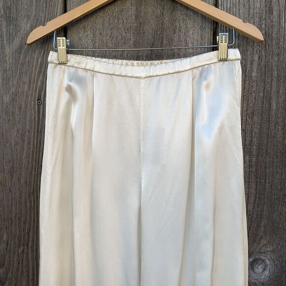 ZARA Pants Womens Sz Medium Ivory Lingerie Satin Cream High Rise Elastic Waist - Picture 3 of 13